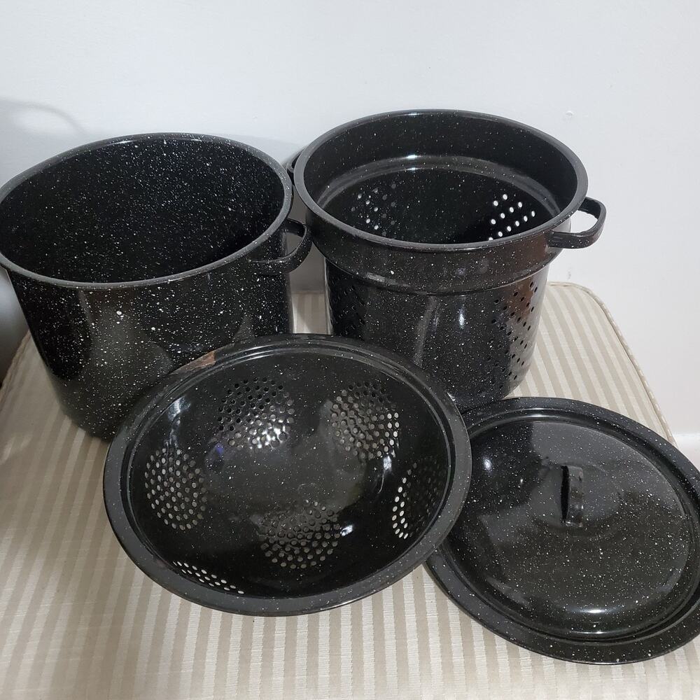 Vintage 4pcs Blancher Stock Pot with Drainer Insert